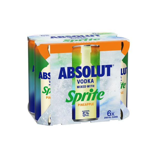 Absolut & Sprite Pineapple 5% 6 Pack Cans 250ml