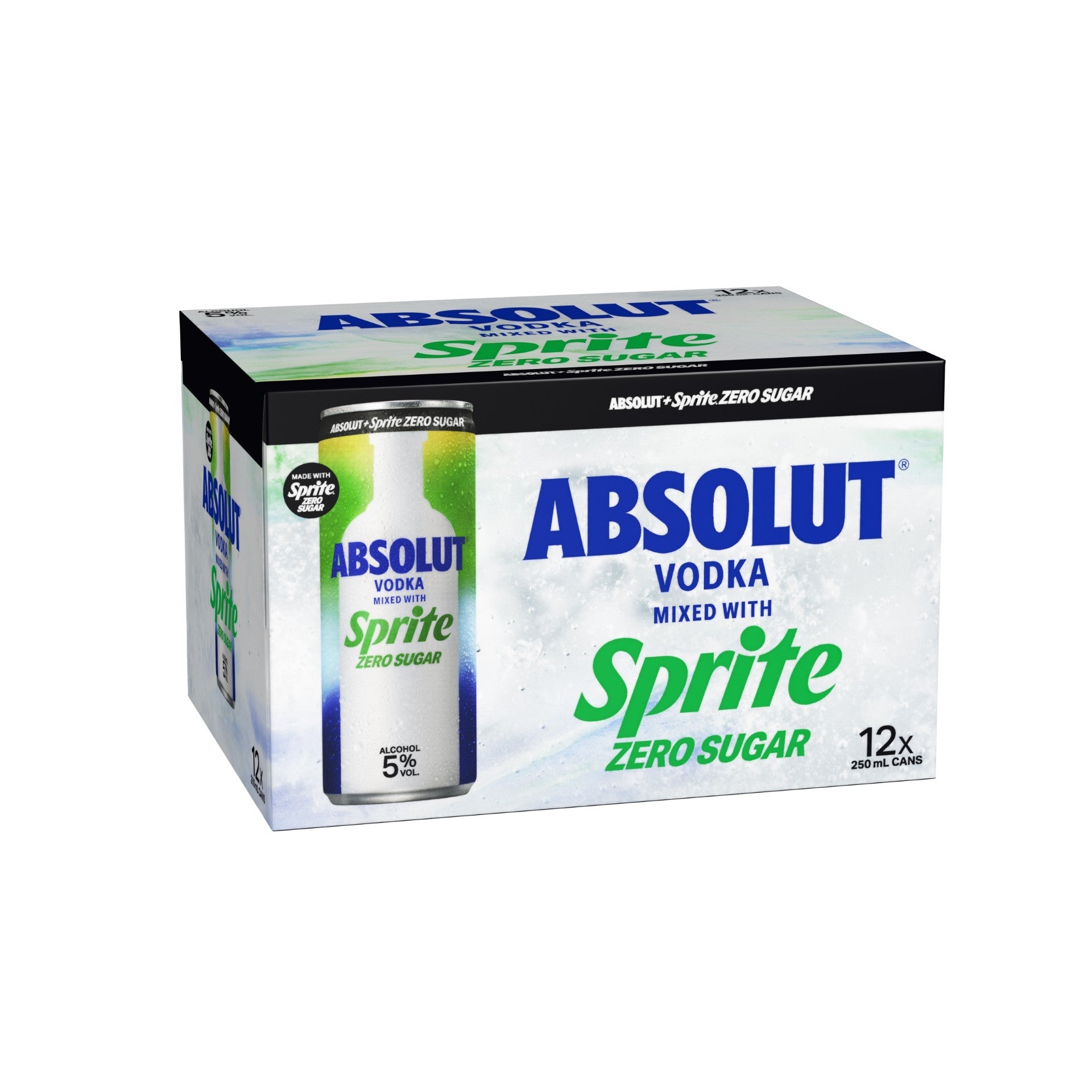 Absolut & Sprite Zero 5% 12 Pack Cans 250ml