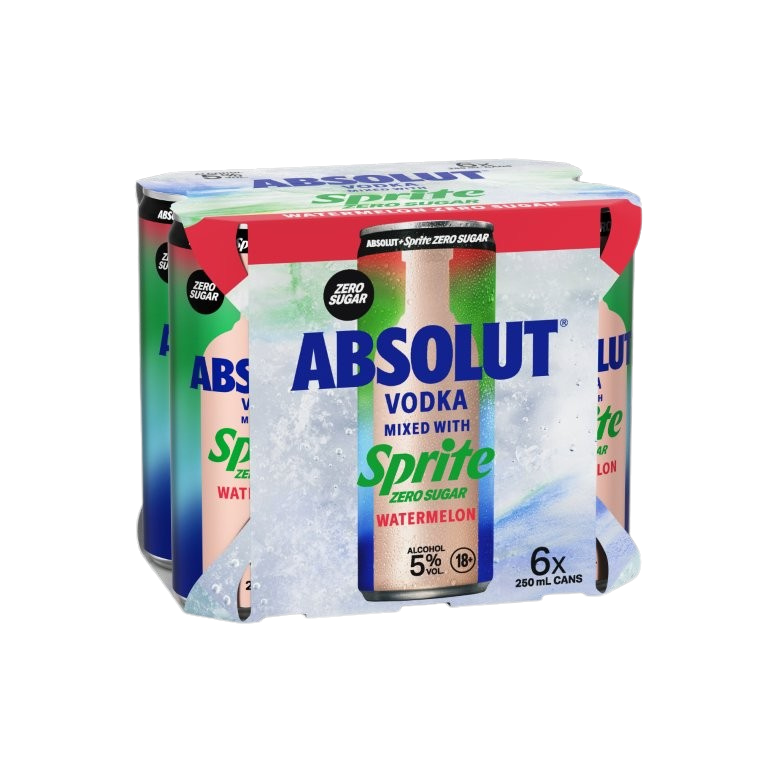Absolut & Sprite Zero Watermelon 5% 6 Pack Cans 250ml
