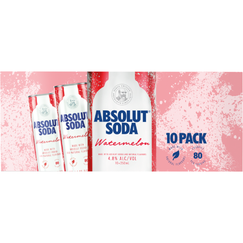 Absolut Vodka Soda Watermelon 4.8% 10 Pack Cans 250ml