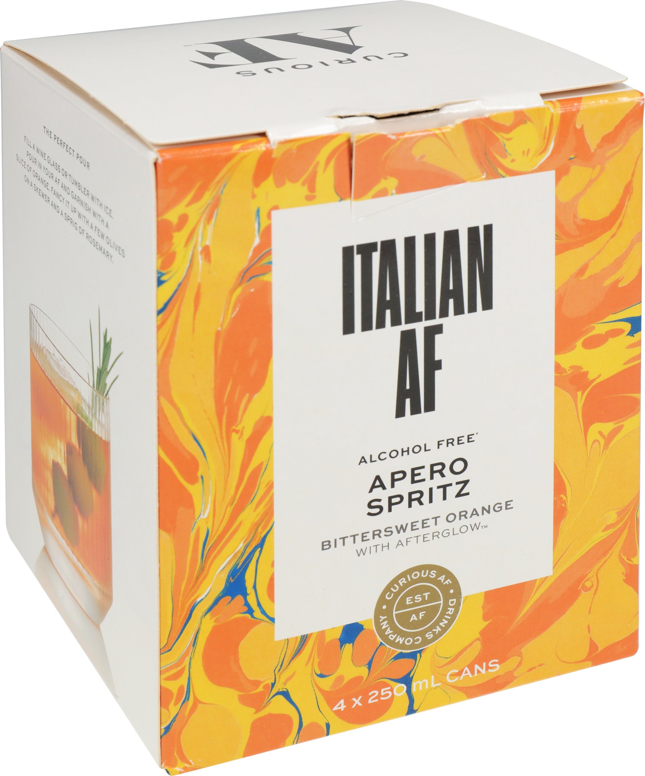 Alcohol Free AF Apero Spritz Italian Bittersweet Orange 4 Pack Cans 250ml