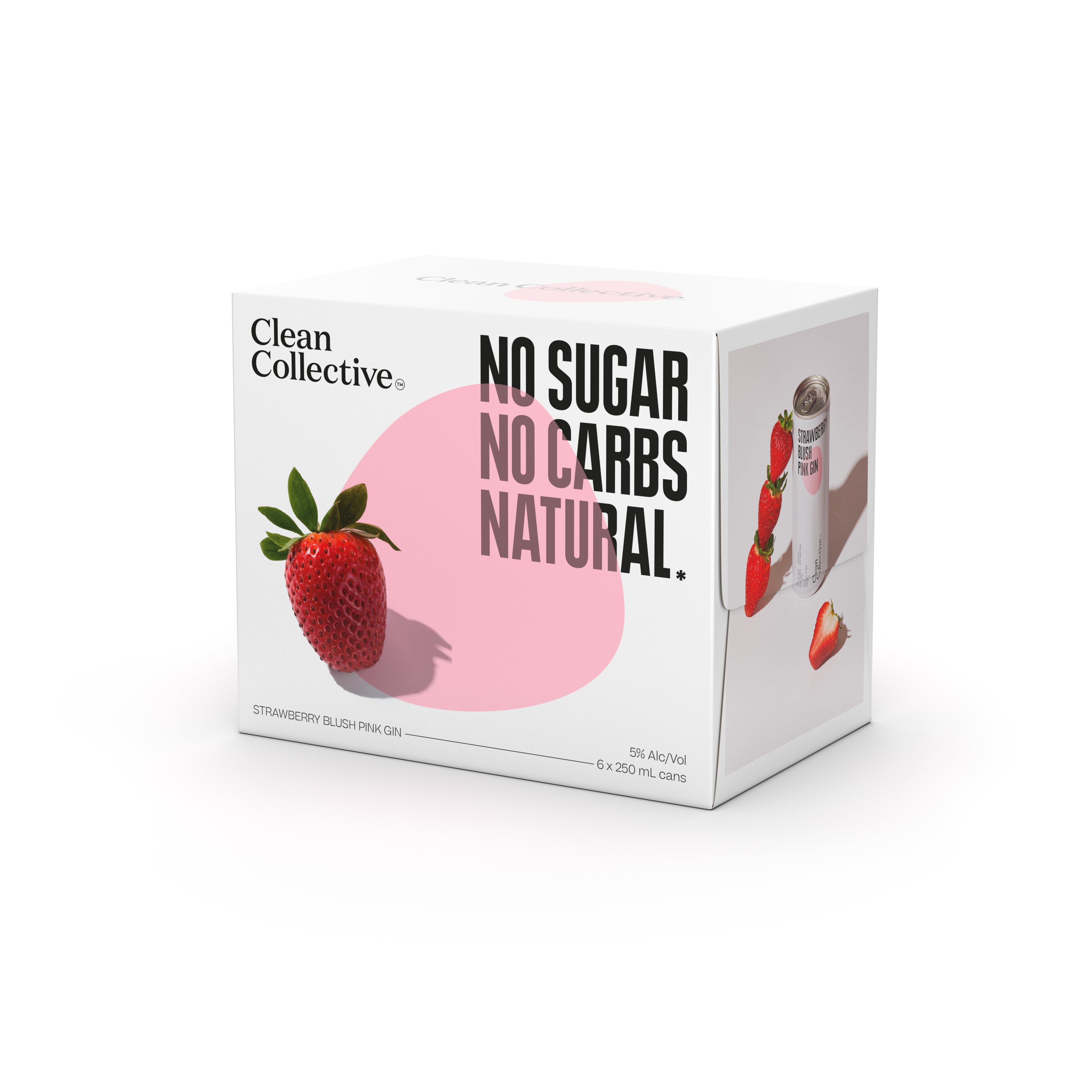 Clean Collective Strawberry Blush Pink Gin 5% 6 Pack Cans 250ml