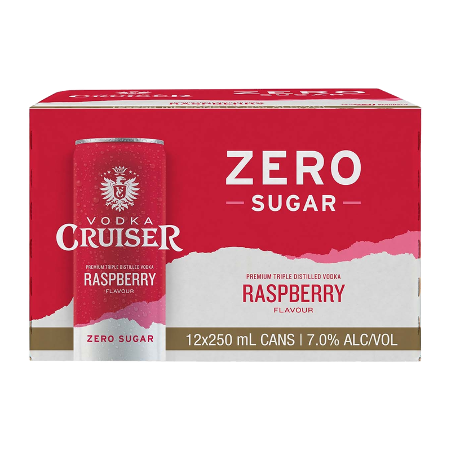 Cruiser Zero Sugar Raspberry 7% 12 Pack Cans 250ml