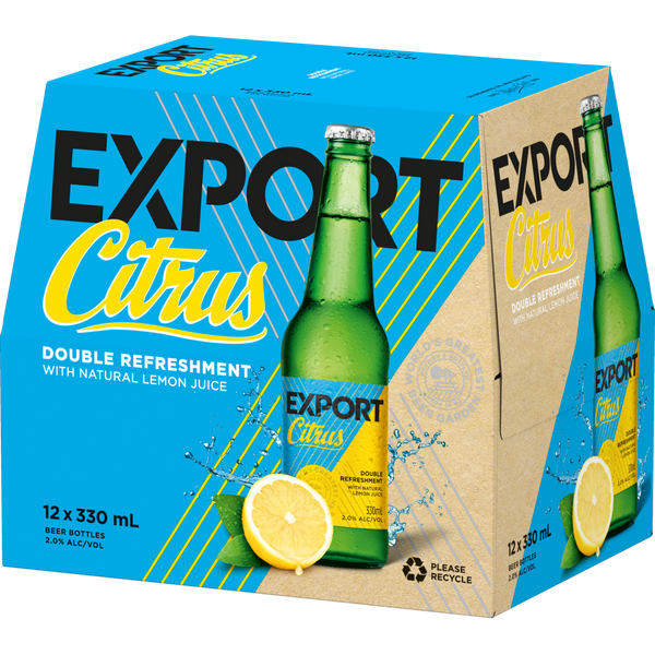 Export Citrus Lemon 2% 12 Pack Bottles 330ml