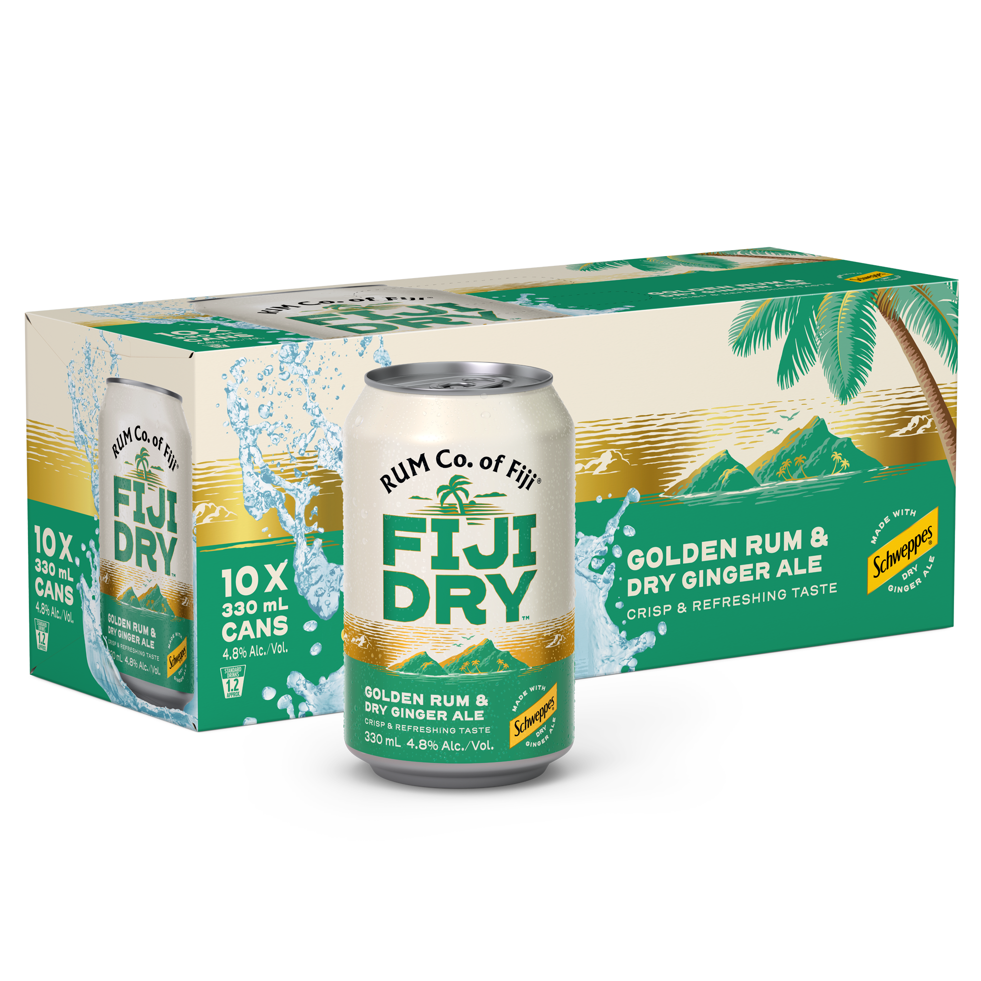 Fiji Dry Golden Rum & Dry Ginger Ale 4.8% 10 Pack Cans 330ml