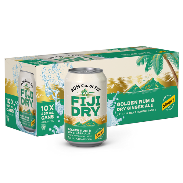 Fiji Dry Golden Rum & Dry Ginger Ale 4.8% 10 Pack Cans 330ml