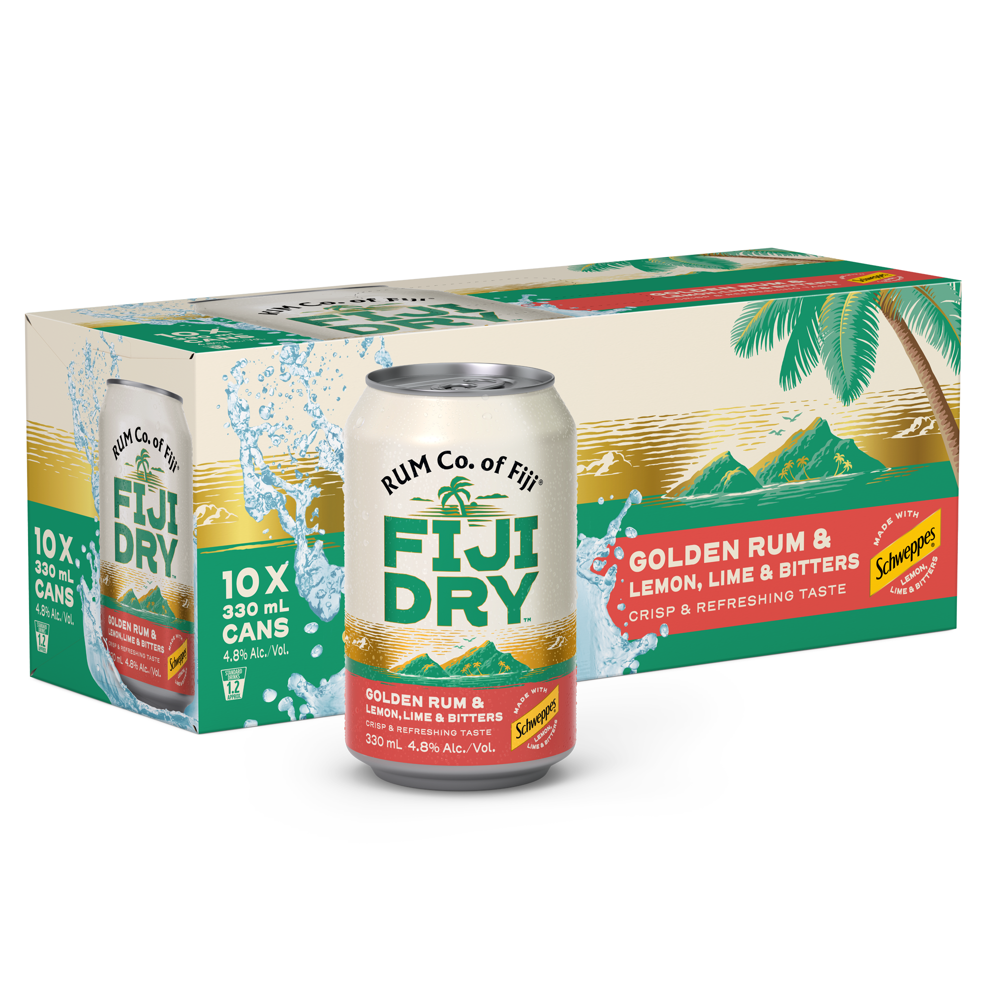 Fiji Dry Golden Rum & Lemon Lime & Bitters 4.8% 10 Pack Cans 330ml