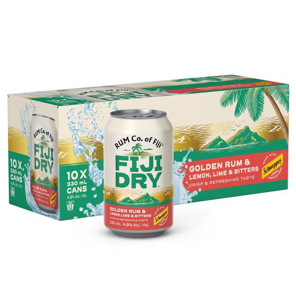 Fiji Dry Golden Rum & Lemon Lime & Bitters 4.8% 10 Pack Cans 330ml