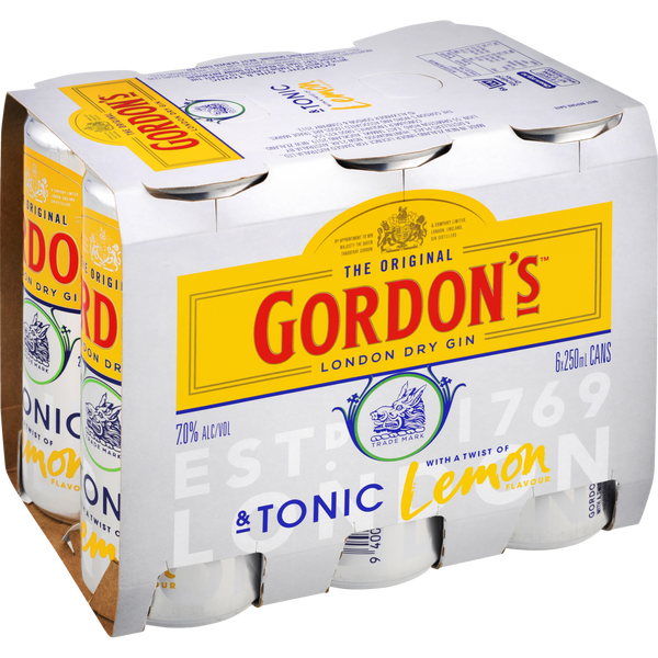 Gordons Gin & Tonic Slimline 7% 6 Pack Cans 250ml