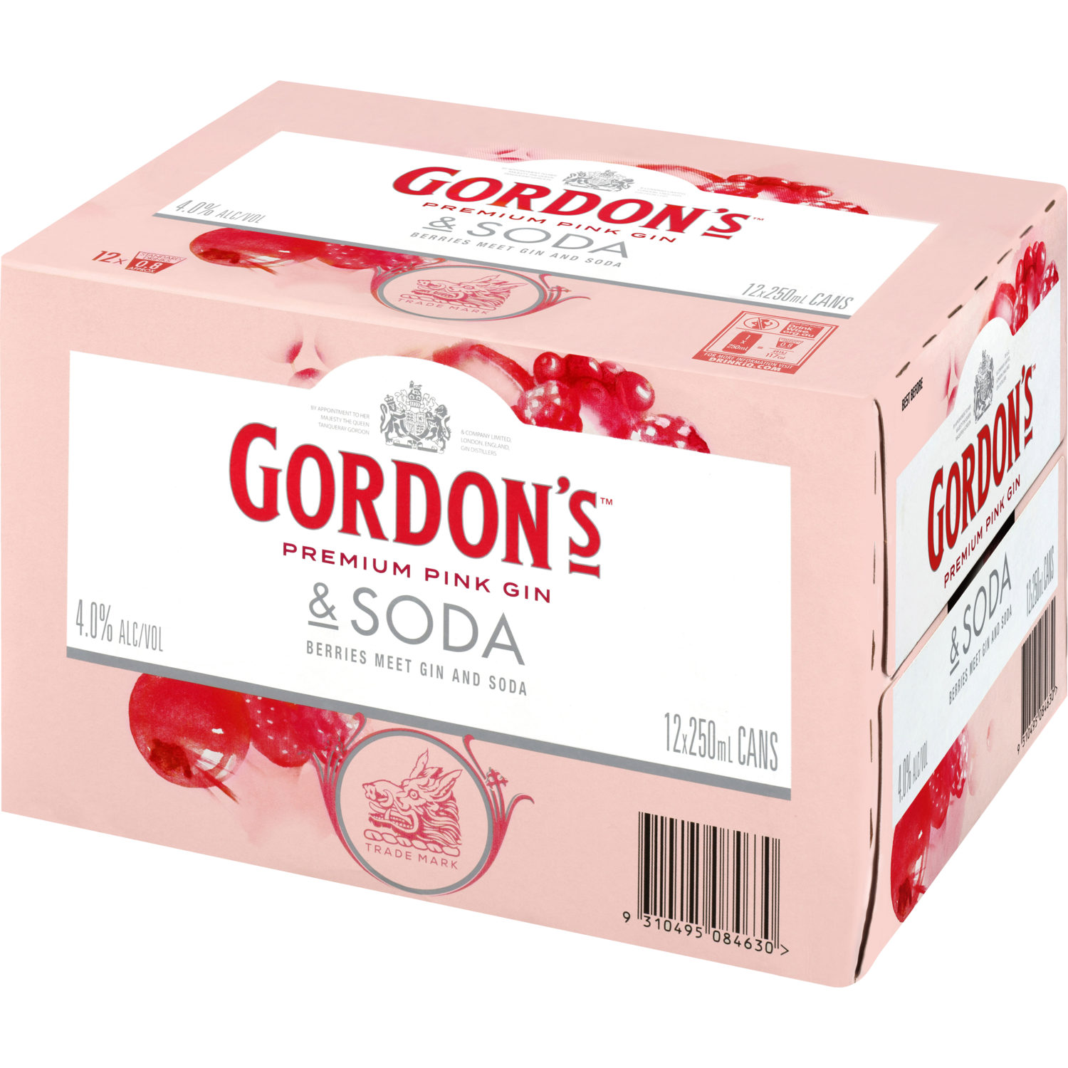 Gordons Premium Pink Gin & Soda 4% 12 Pack Cans 250ml