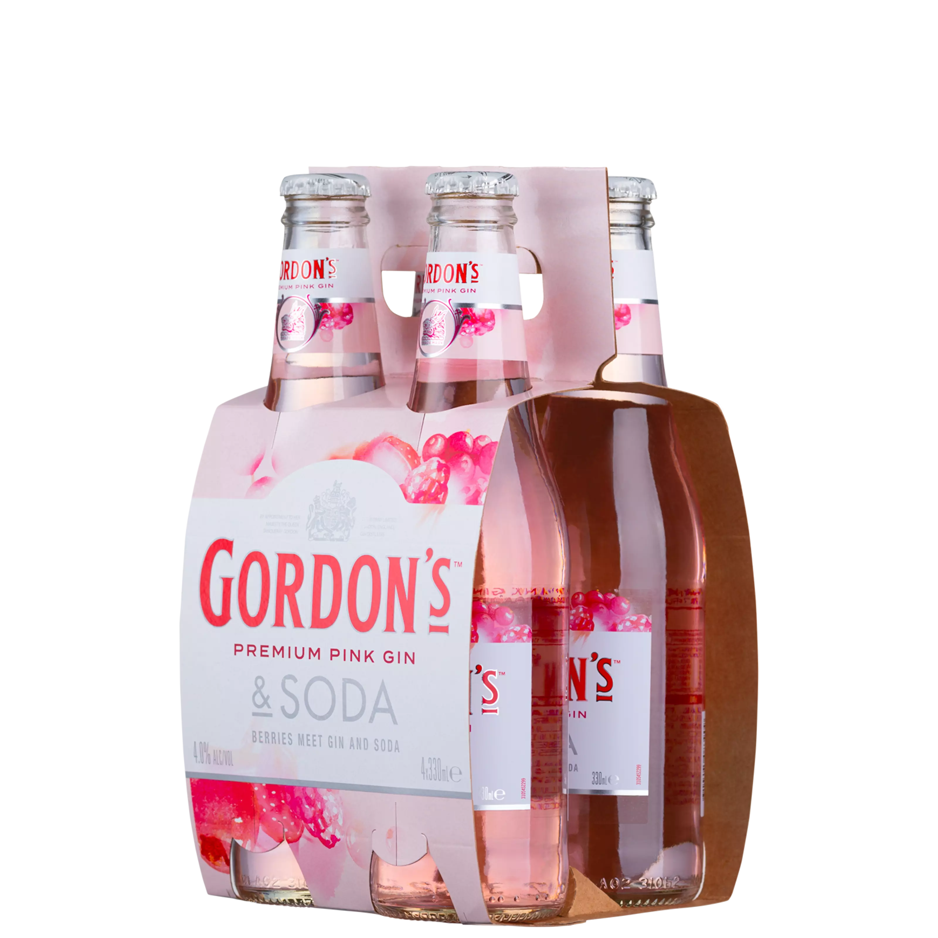 Gordons Premium Pink Gin & Soda 4% 4 Pack Bottles 330ml