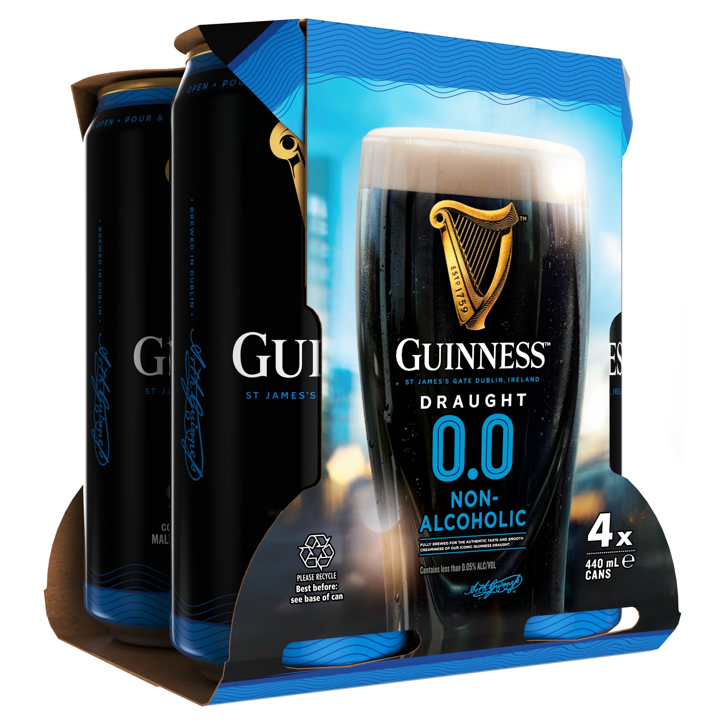 Guinness Draught 0.0% 4 Pack Cans 440ml