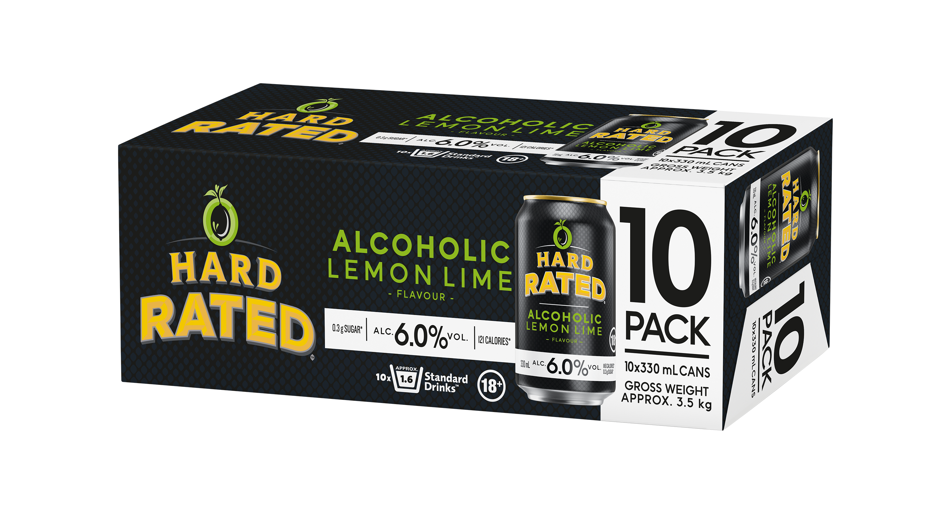 Hard Rated Lemon Lime Low Sugar 6% 10 Pack Cans 330ml