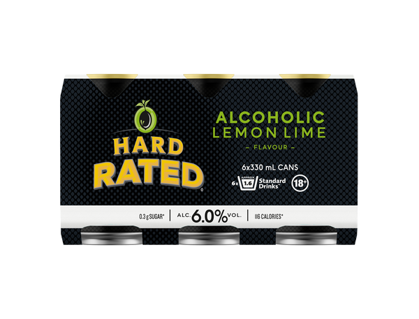 Hard Rated Lemon Lime Low Sugar 6% 6 Pack Cans 330ml