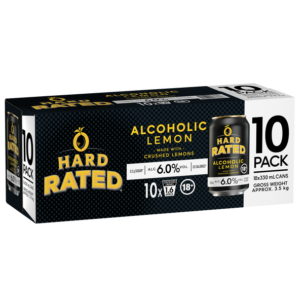 Hard Rated Lemon Low Sugar 6% 10 Pack Cans 330ml