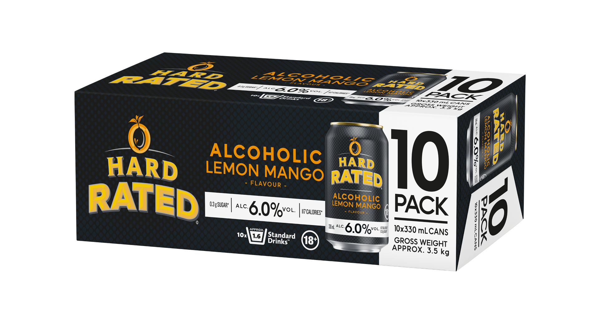 Hard Rated Lemon Mango Low Sugar 6% 10 Pack Cans 330ml