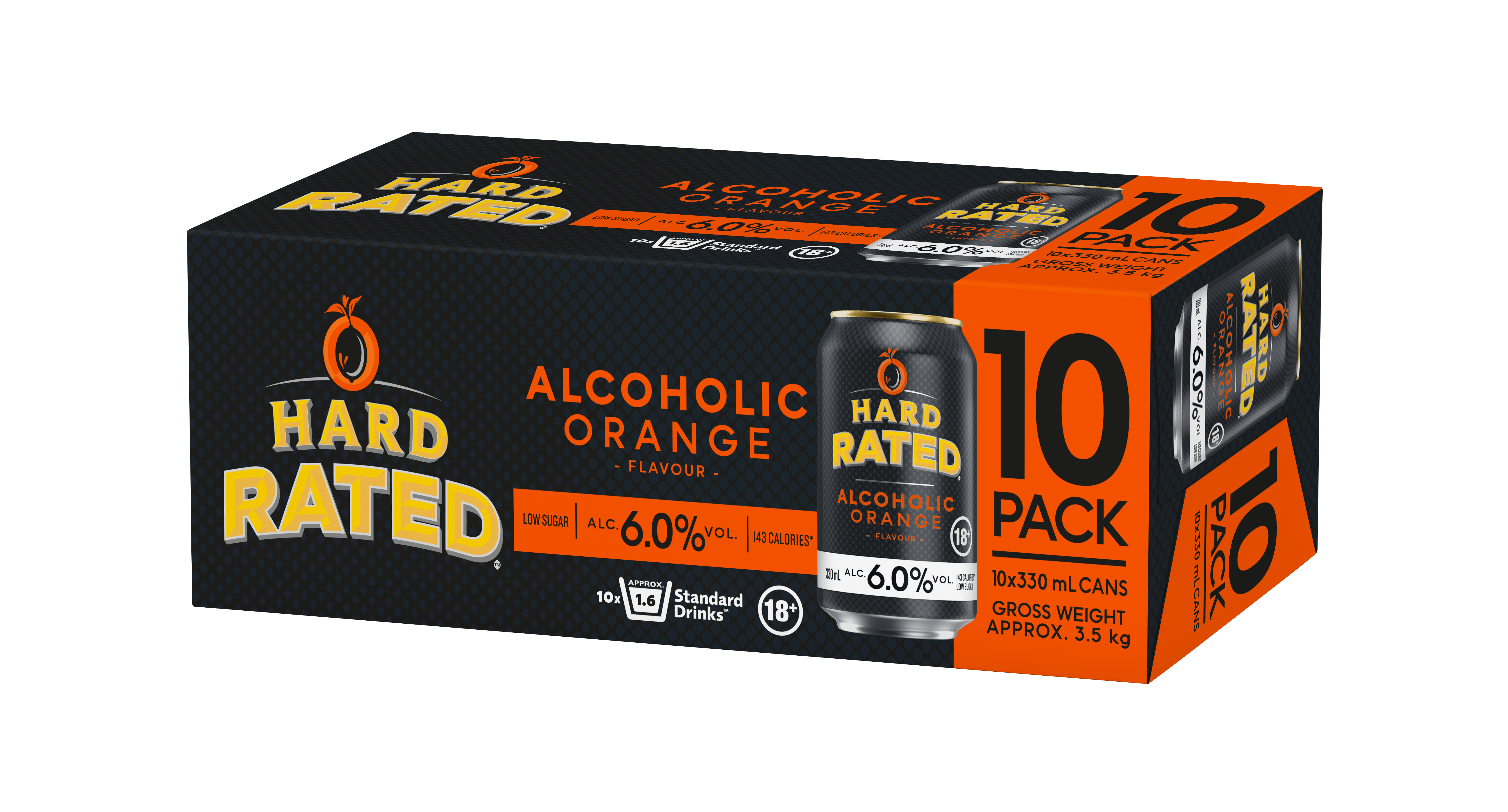Hard Rated Orange Low Sugar 6% 10 Pack Cans 330ml