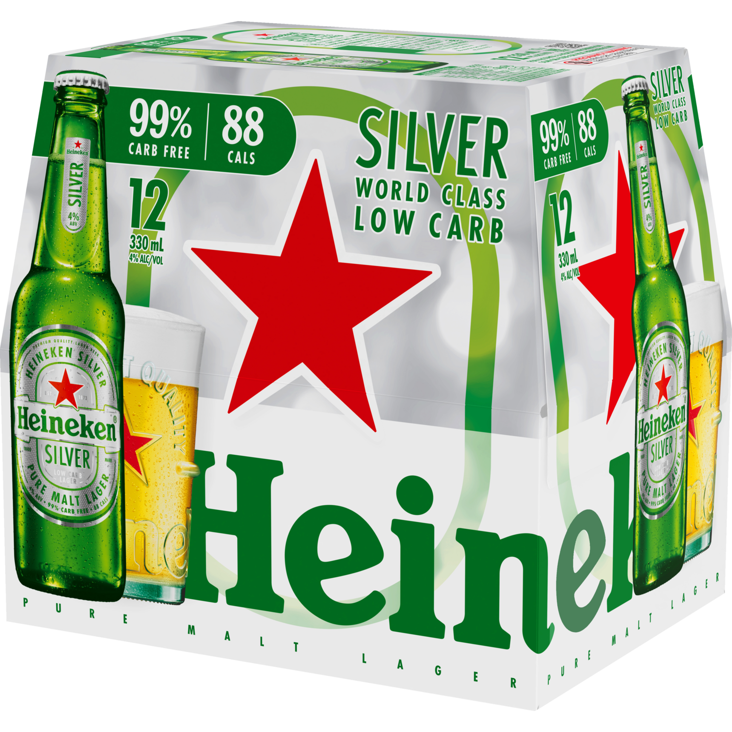 Heineken Silver Low Carb 12 Pack Bottles 330ml