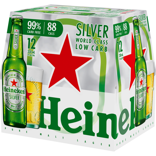 Heineken Silver Low Carb 12 Pack Bottles 330ml