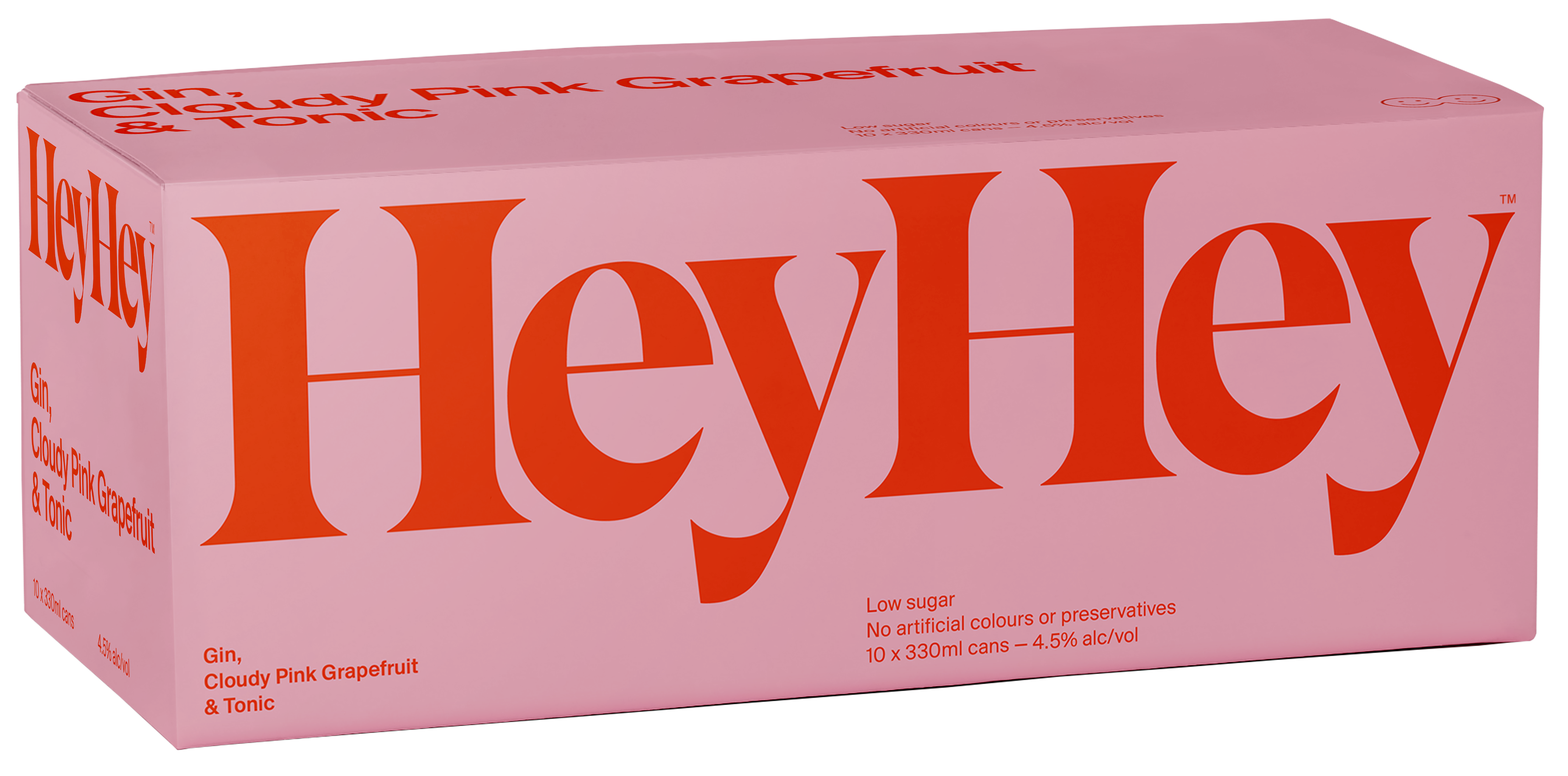 HeyHey Gin Pink Grapefruit and Tonic 4.5% 10 Pack Cans 330ml