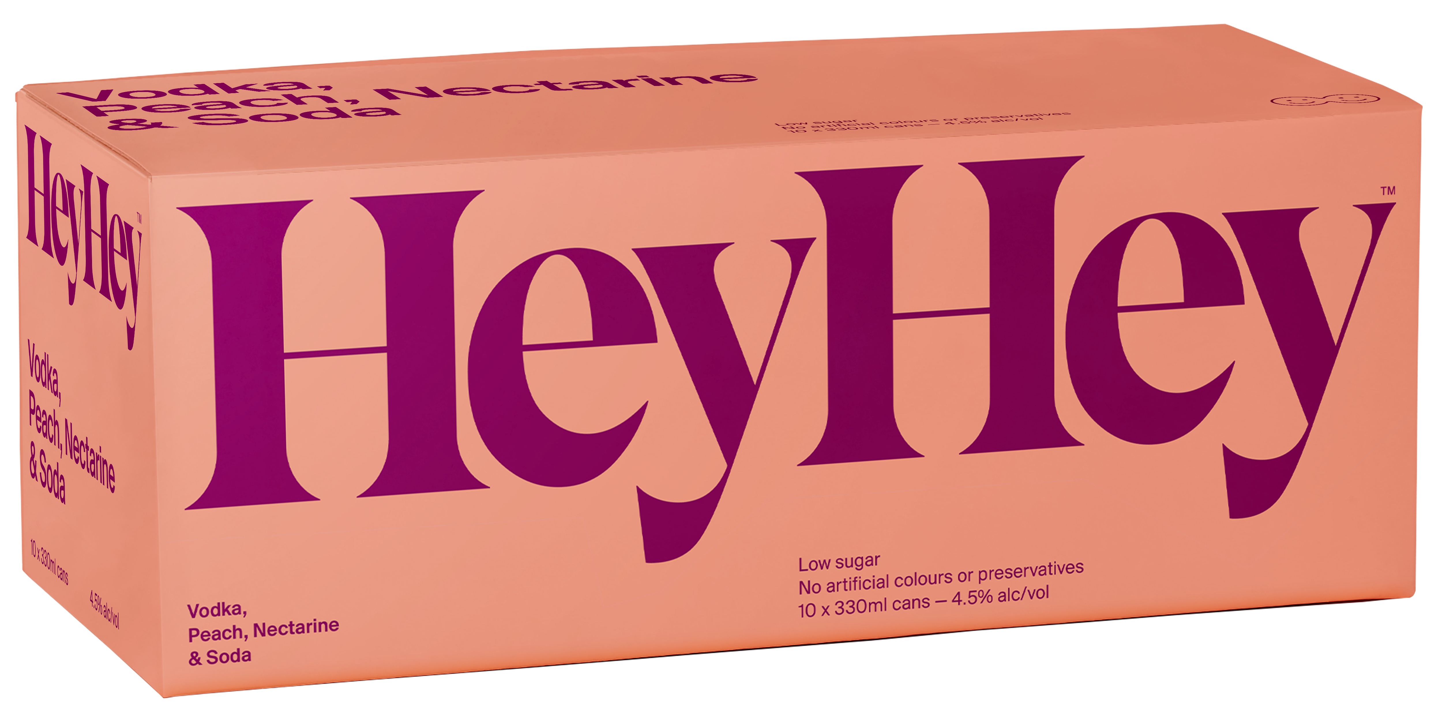 HeyHey Vodka Peach and Nectarine 4.5% 10 Pack Cans 330ml