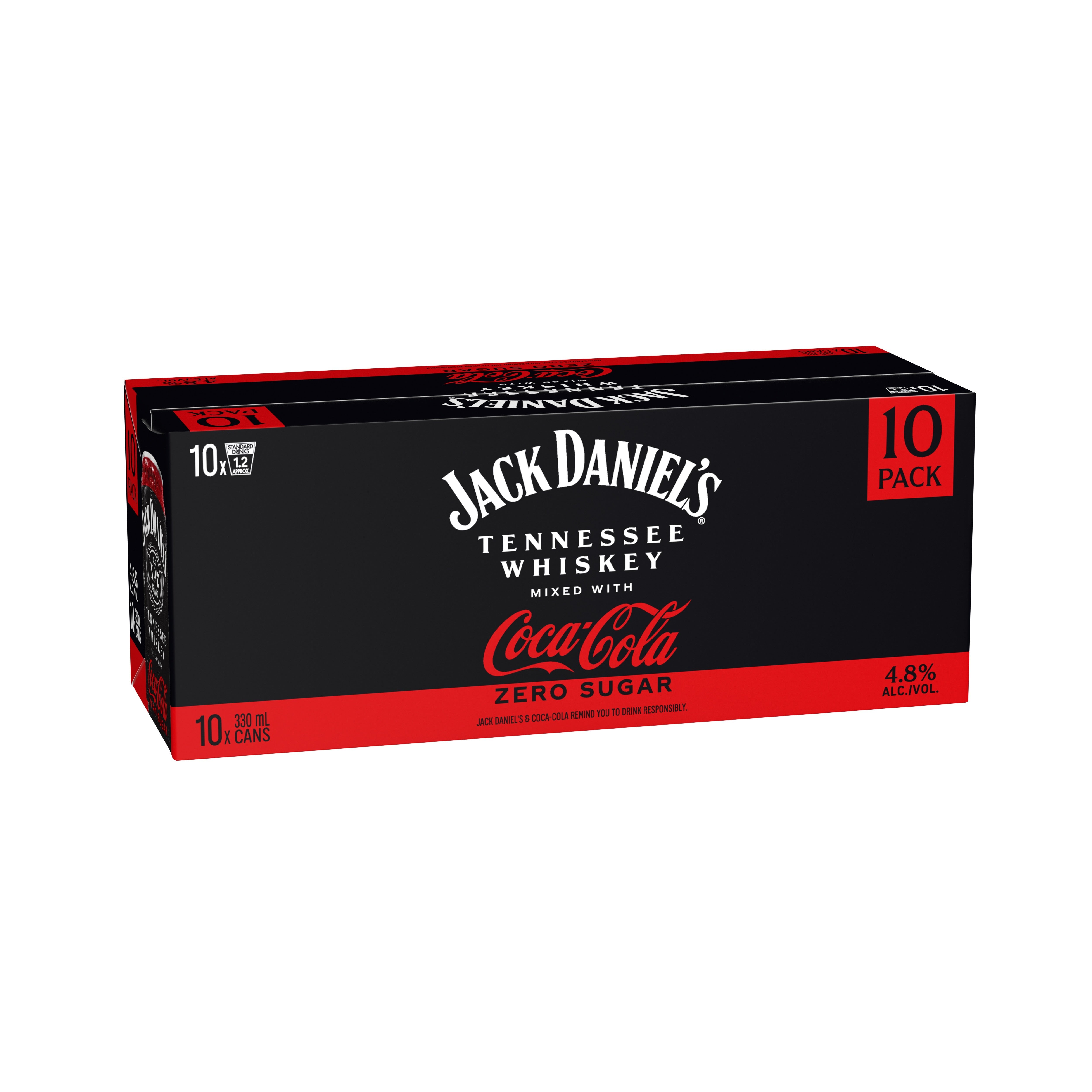 Jack Daniel's & Coca-Cola Zero 4.8% 10 Pack Cans 330ml