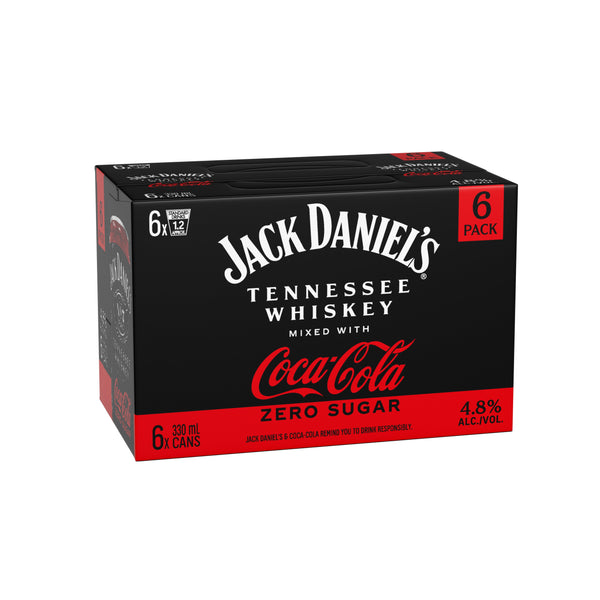 Jack Daniel's & Coca-Cola Zero 4.8% 6 Pack Cans 330ml