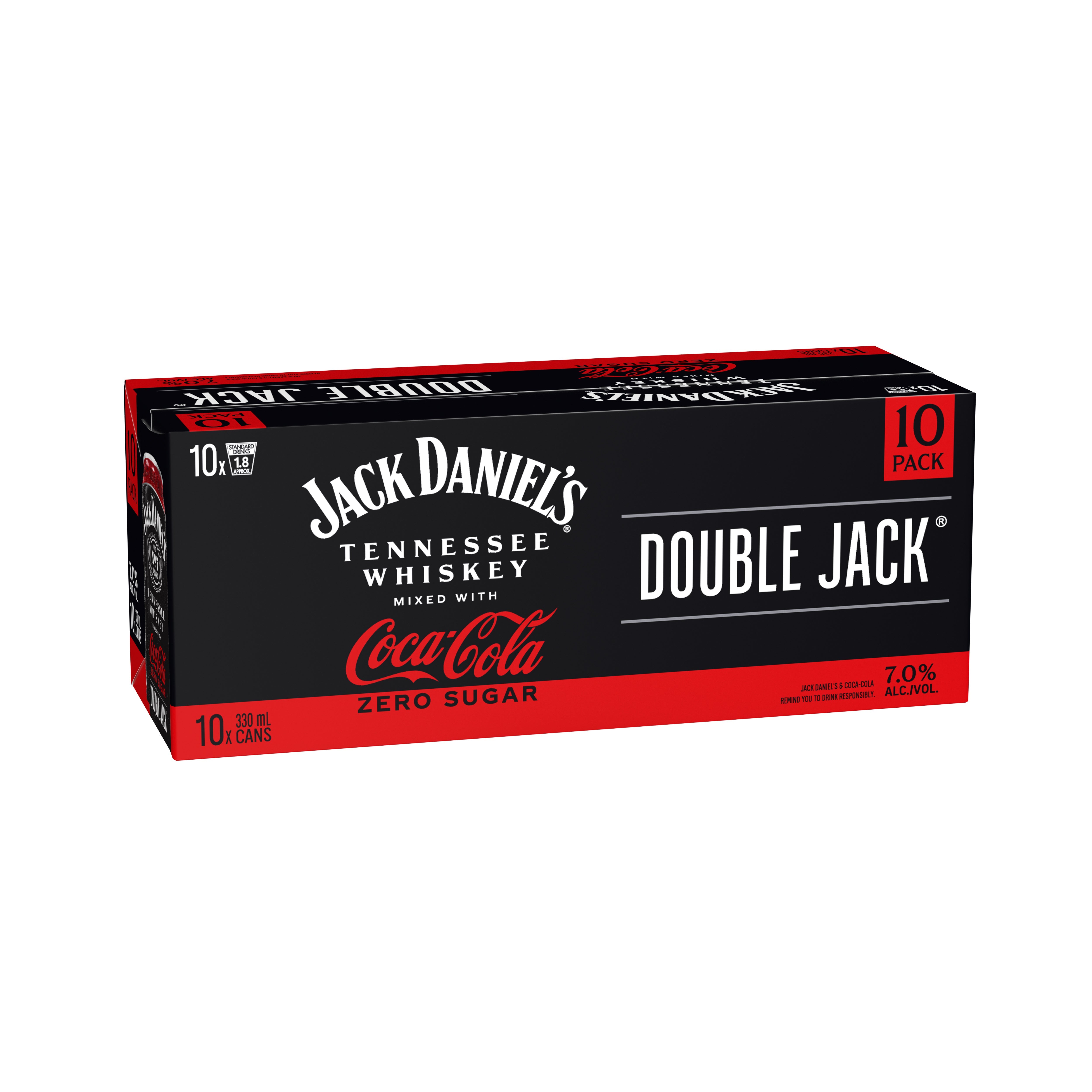 Jack Daniel's Double Jack & Coca-Cola Zero 7% 10 Pack Cans 330ml