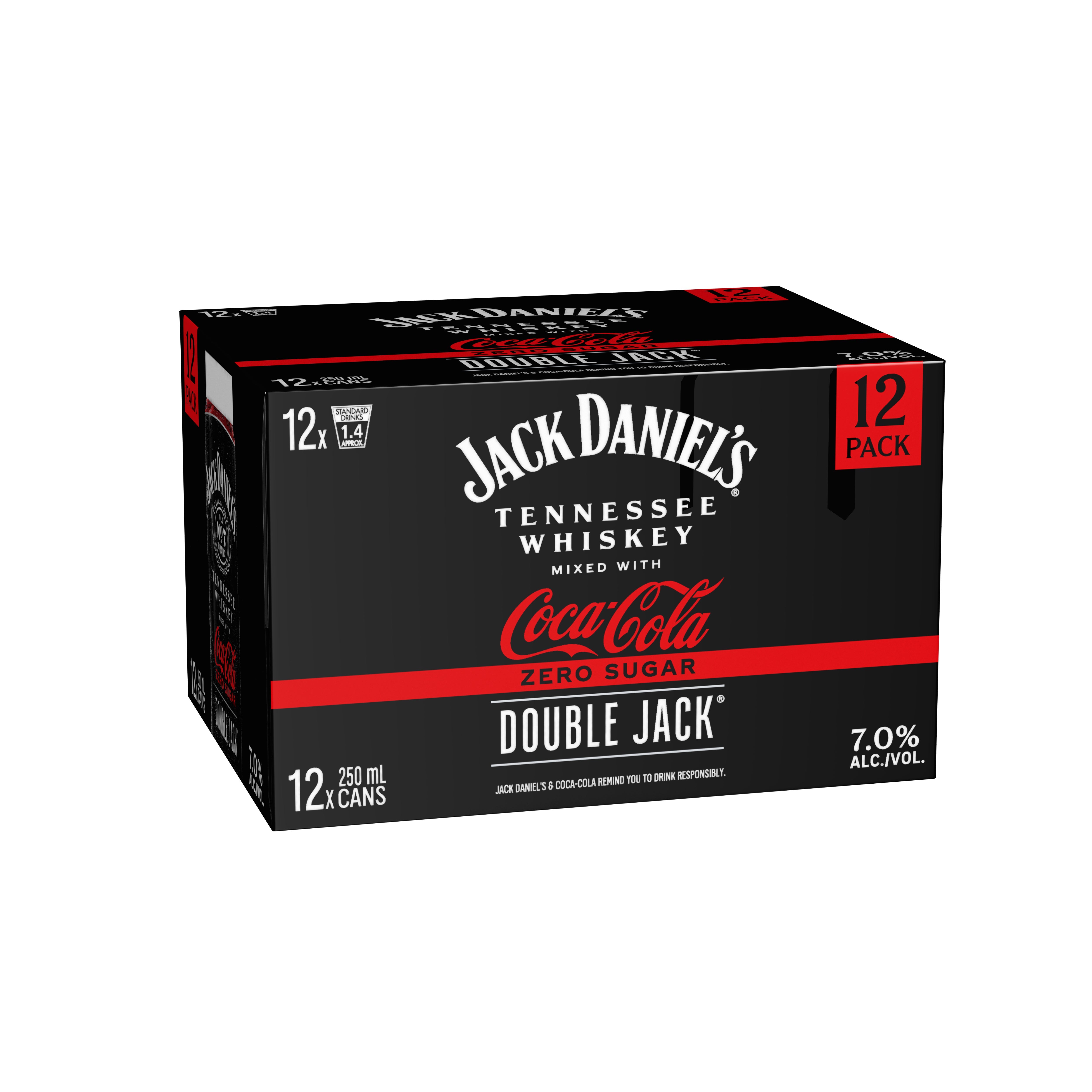 Jack Daniel's Double Jack & Coca-Cola Zero 7% 12 Pack Can 250ml