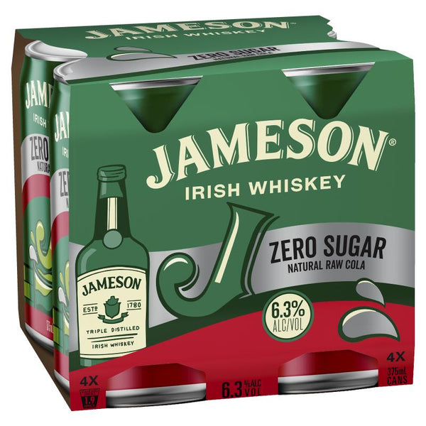 Jameson & Cola Zero Sugar 6.3% 4 Pack Cans 375ml