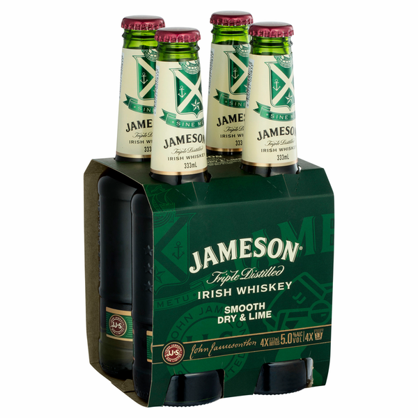 Jameson Smooth Dry & Lime 5% 4 Pack Bottles 333ml