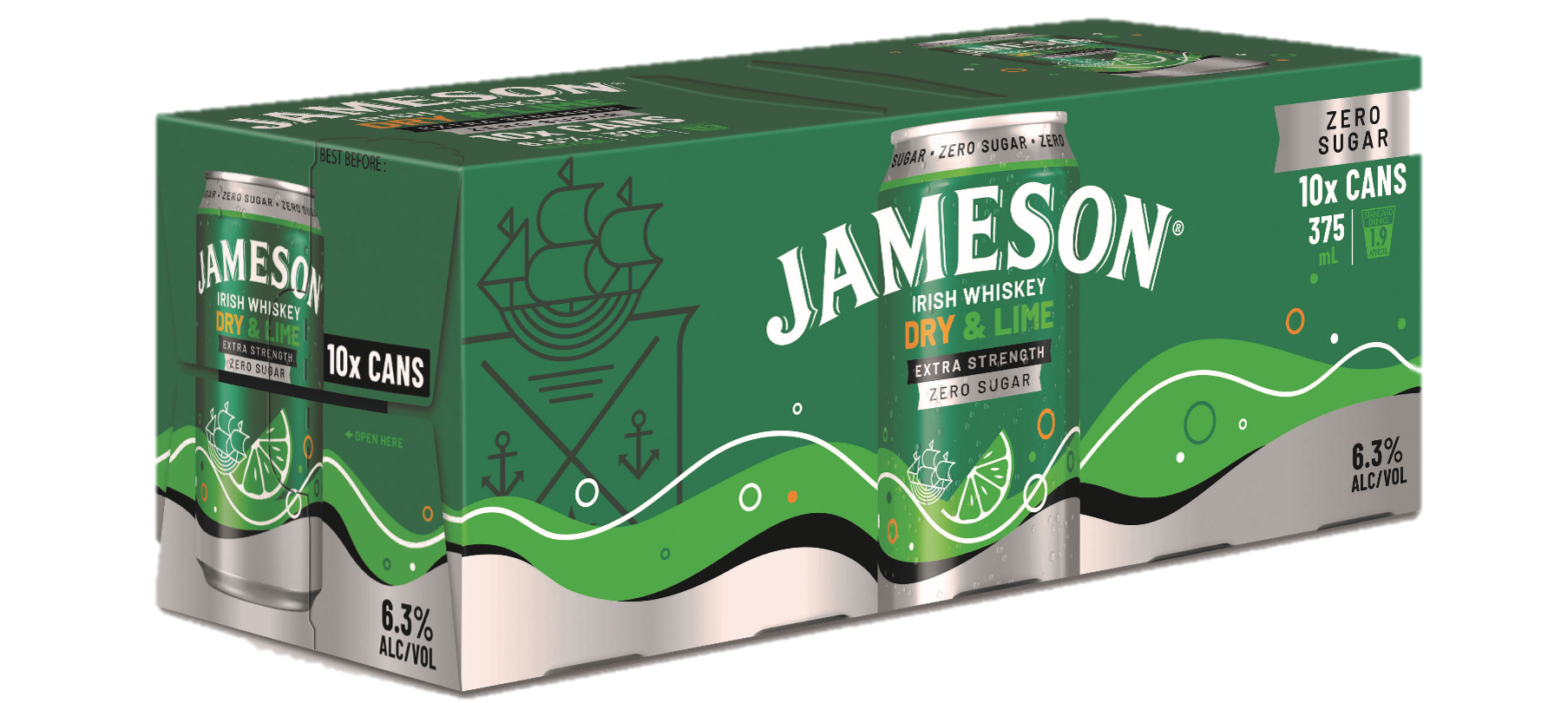 Jameson Zero Sugar Dry & Lime 6.3% 10 Pack Cans 375ml