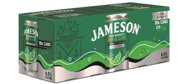 Jameson Zero Sugar Dry & Lime 6.3% 10 Pack Cans 375ml
