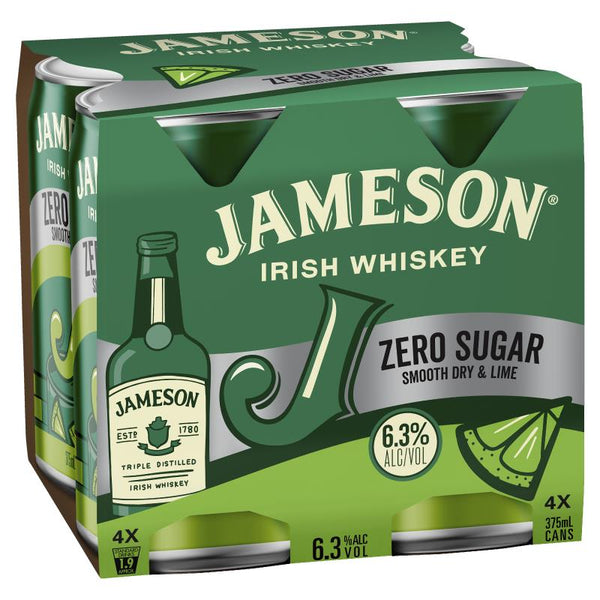 Jameson Zero Sugar Dry & Lime 6.3% 4 Pack Cans 375ml