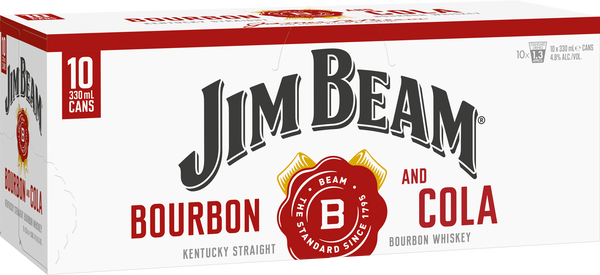Jim Beam & Cola 4.8% 10 Pack Cans 330ml