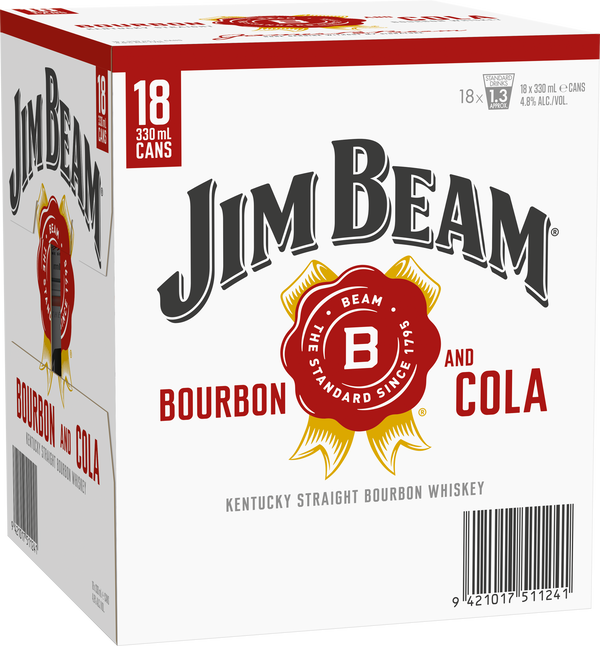 Jim Beam & Cola 4.8% 18 Pack Cans 330ml