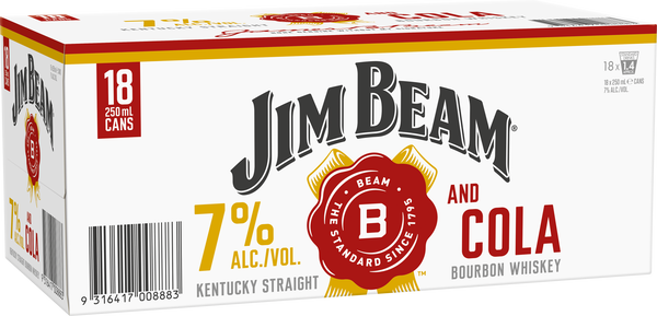 Jim Beam & Cola 7% 18 Pack Cans 250ml