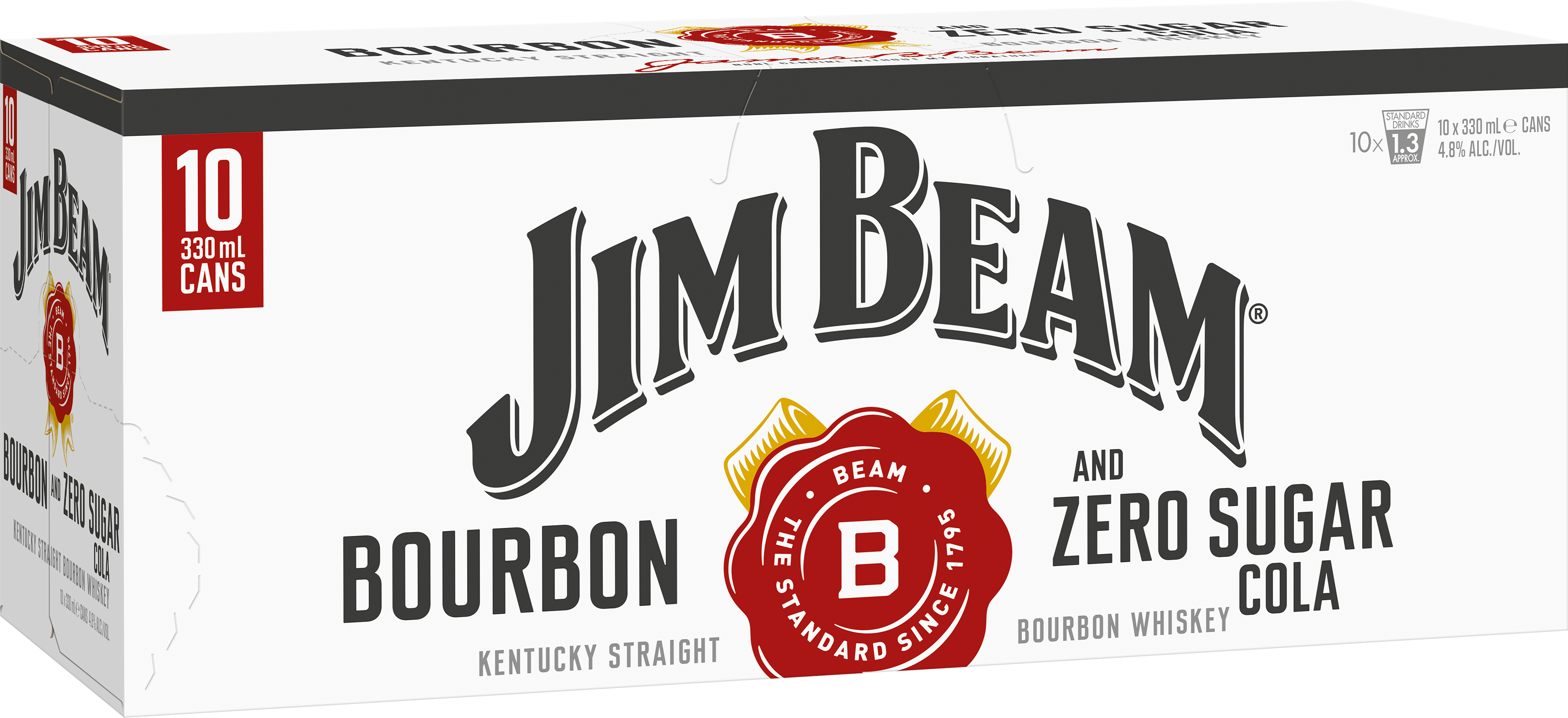 Jim Beam & Zero Sugar Cola 4.8% 10 Pack Cans 330ml