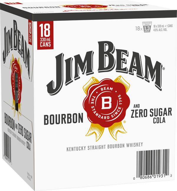 Jim Beam & Zero Sugar Cola 4.8% 18 Pack Cans 330ml