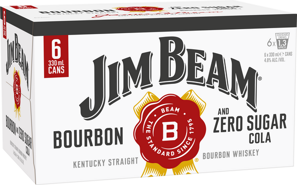 Jim Beam & Zero Sugar Cola 4.8% 6 Pack Cans 330ml