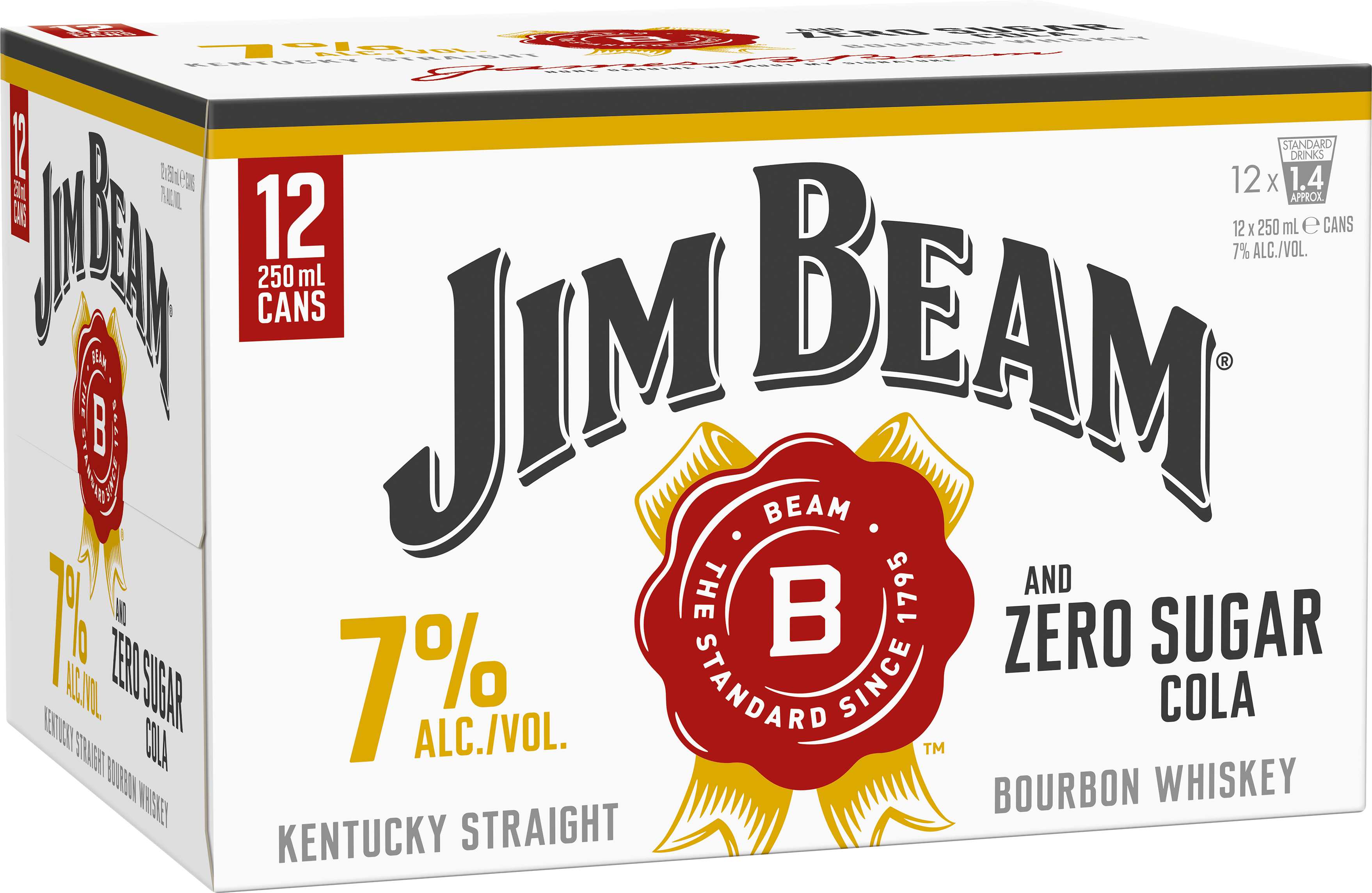 Jim Beam & Zero Sugar Cola 7% 12 Pack Cans 250ml