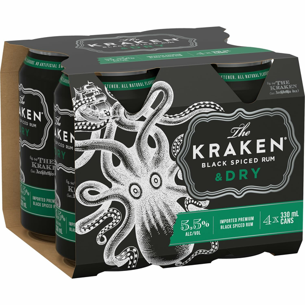 Kraken Rum & Dry 4 Pack Cans 330ml