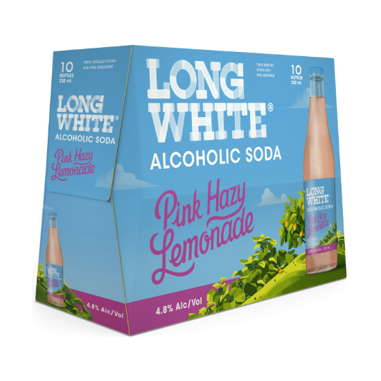 Long White Hazy Pink Lemonade 4.8% 10 Pack Bottles 320ml