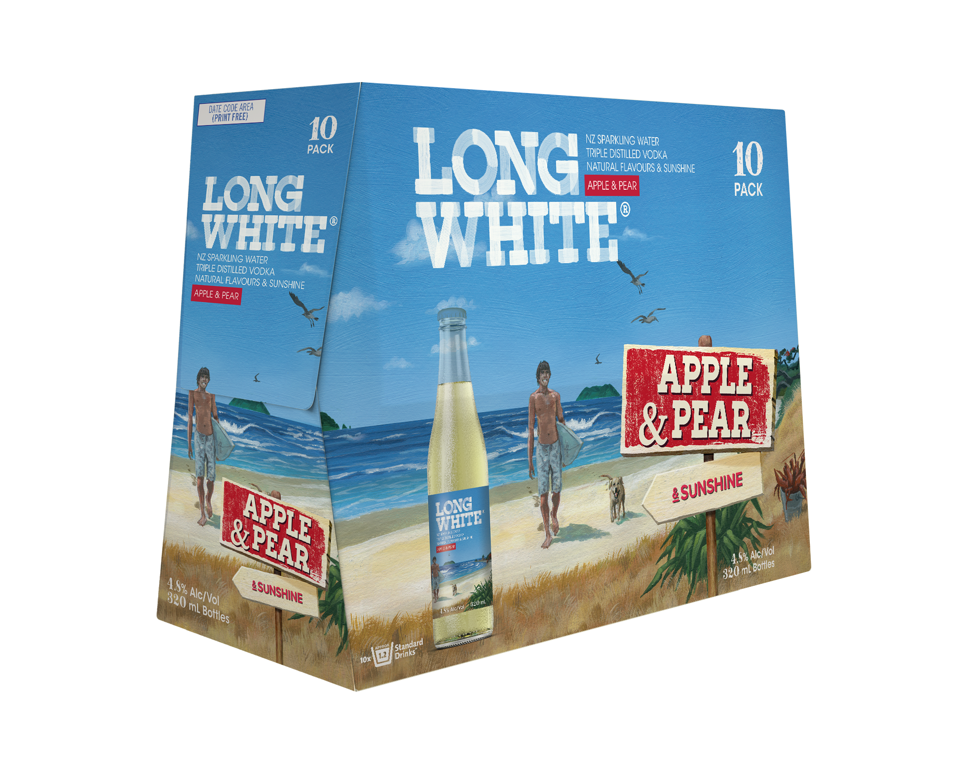 Long White Vodka Apple Pear 4.8% 10 Pack Bottles 320ml