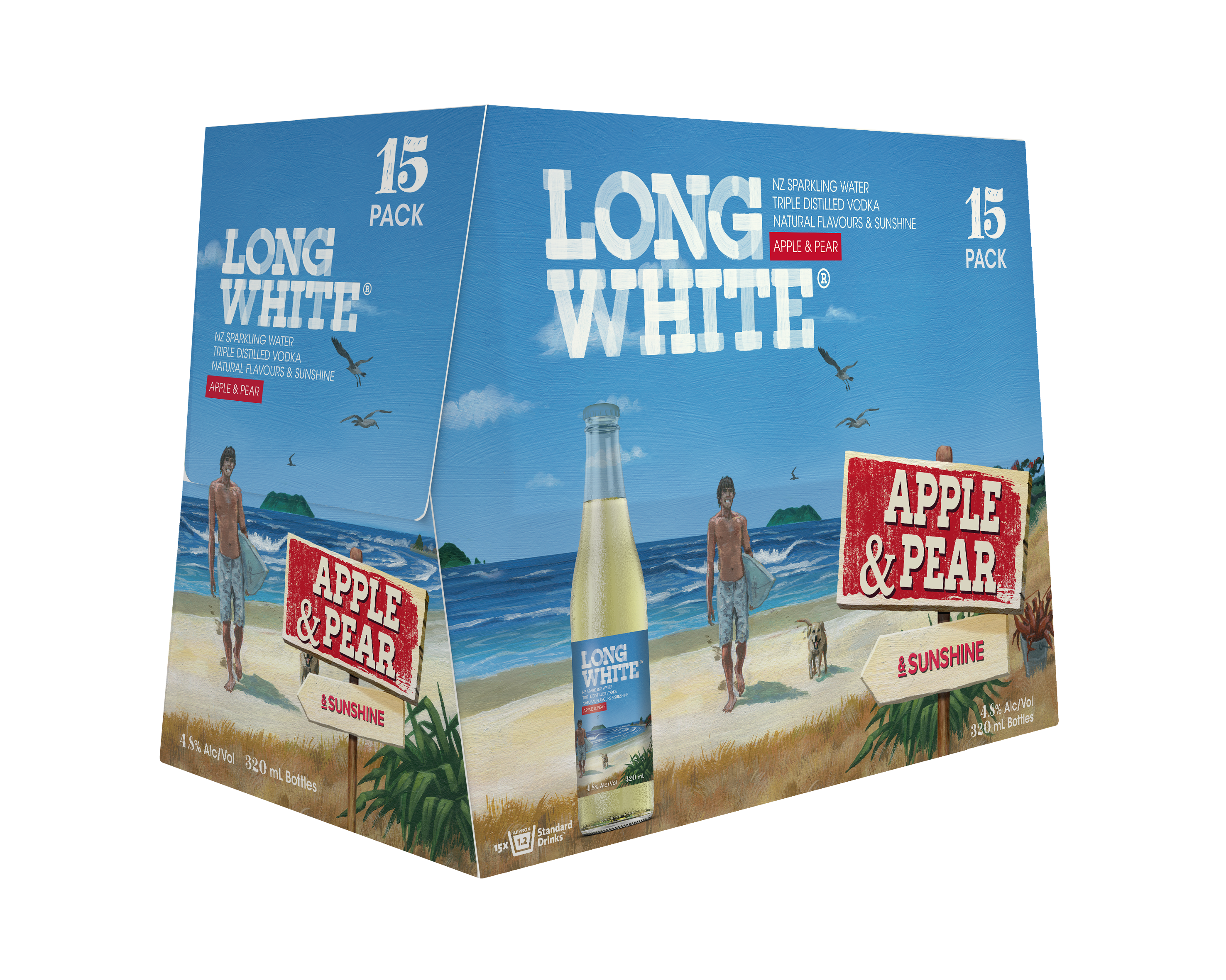 Long White Vodka Apple Pear 4.8% 15 Pack Bottles 320ml