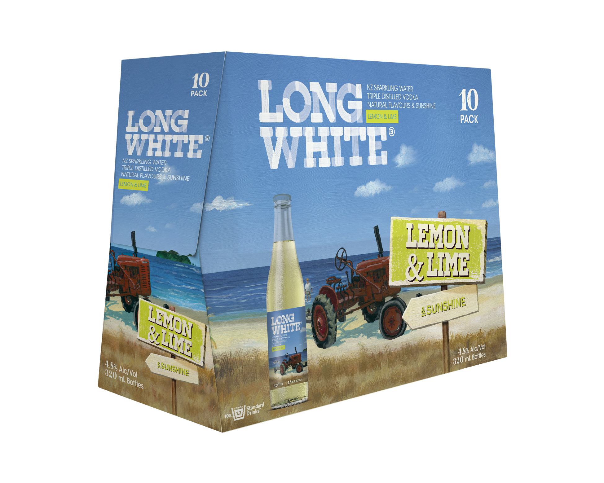 Long White Vodka Lemon Lime 4.8% 10 Pack Bottles 320ml