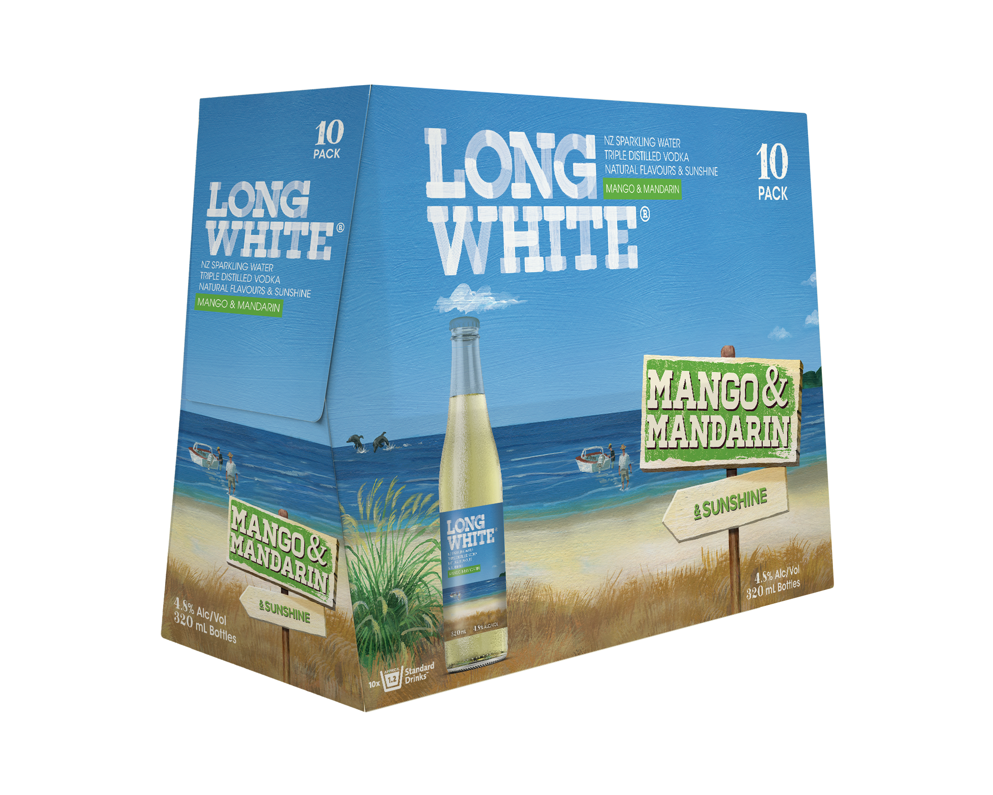 Long White Vodka Mango & Mandarin 4.8% 10 Pack Bottles 320ml