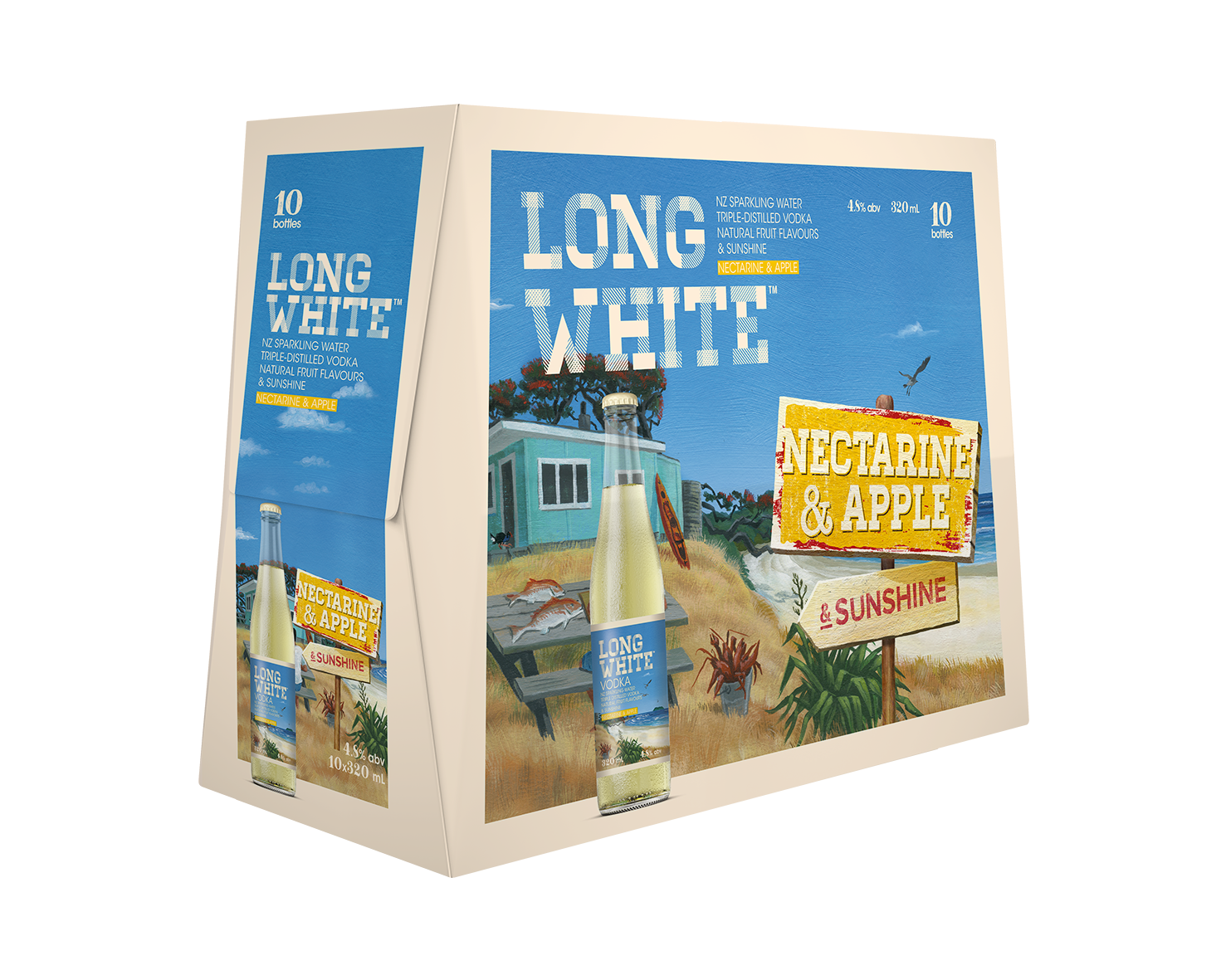 Long White Vodka Nectarine & Apple 4.8% 10 Pack Bottles 320ml