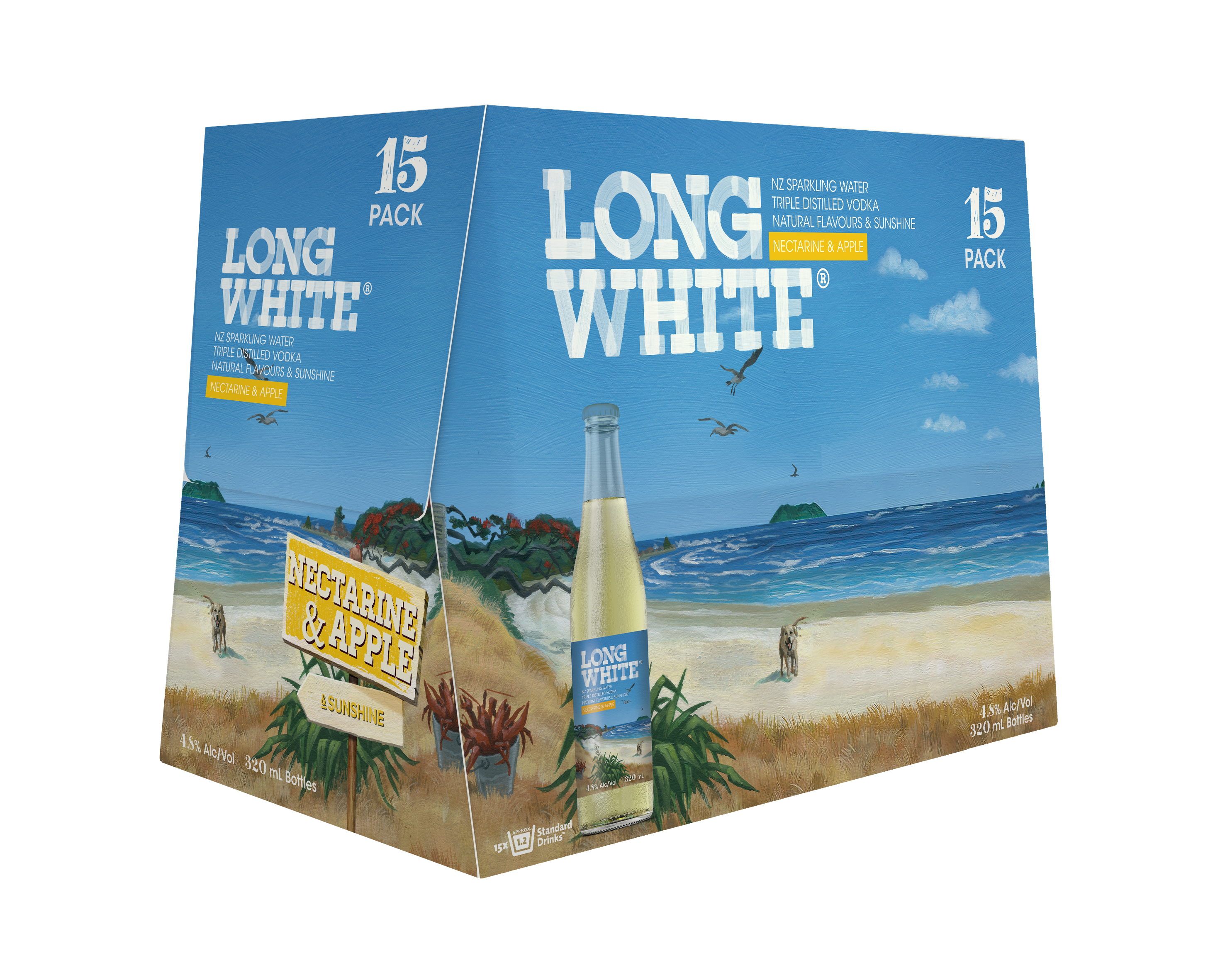 Long White Vodka Nectarine & Apple 4.8% 15 Pack Bottles 320ml