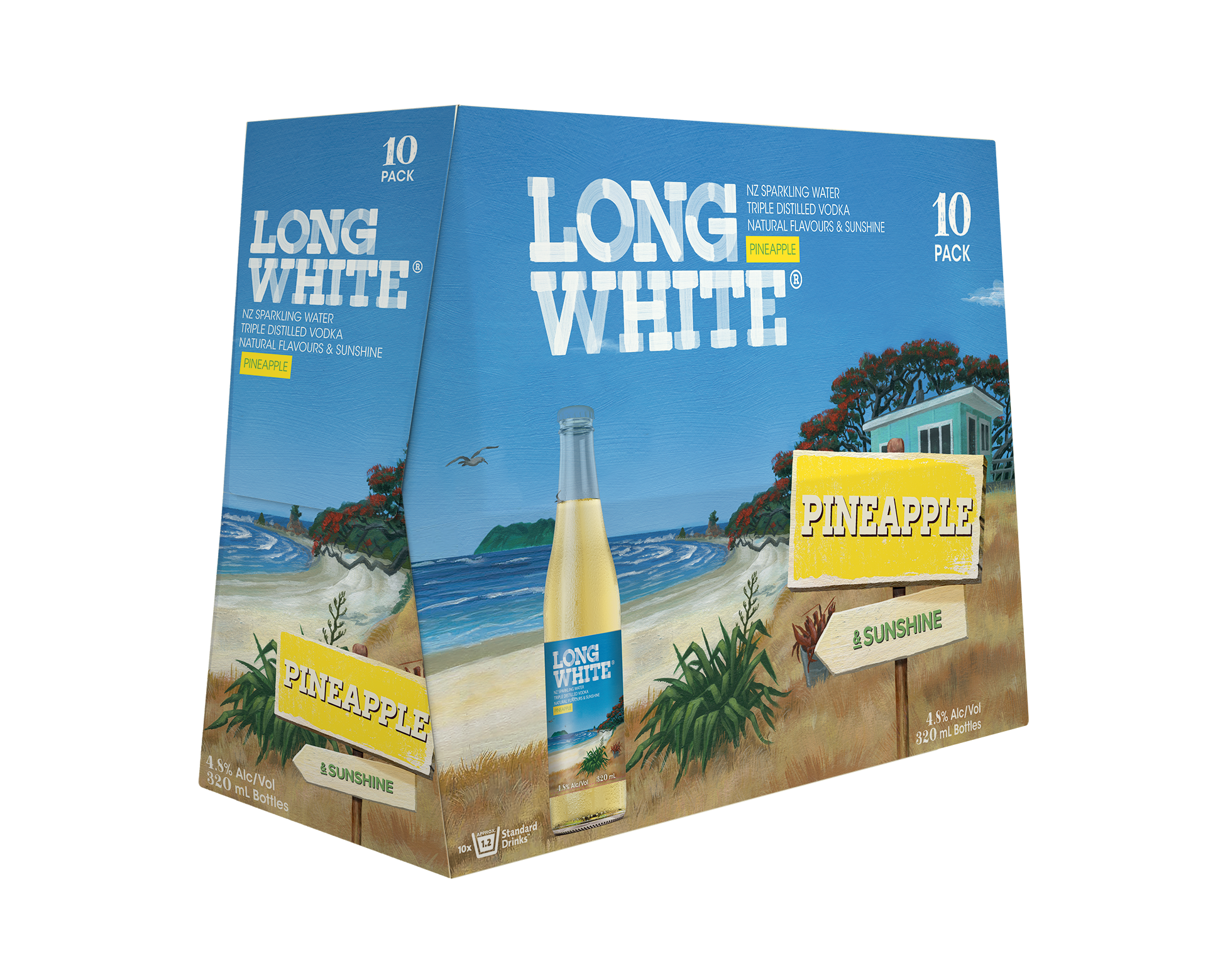 Long White Vodka Pineapple 4.8% 10 Pack Bottles 320ml